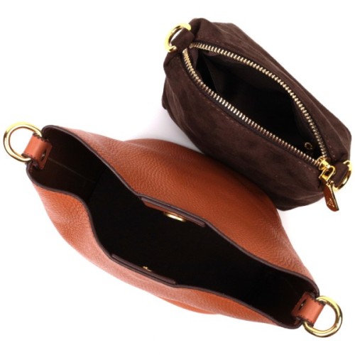 Сумка Vintage Жіноча з автономною косметичкою всередині з натуральної шкіри Коричнева (22366)