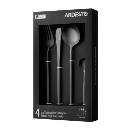 Набір столових приборів Ardesto Black Mars Trento, 4 прибори, нержавіюча сталь, чорний (AR0704TB)