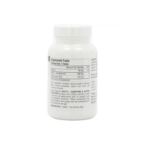 Амінокислота Source Naturals Ацетил-L-Карнітін та Альфа-Ліпоєва Кислота 650мг, 60 табл (SN1799)