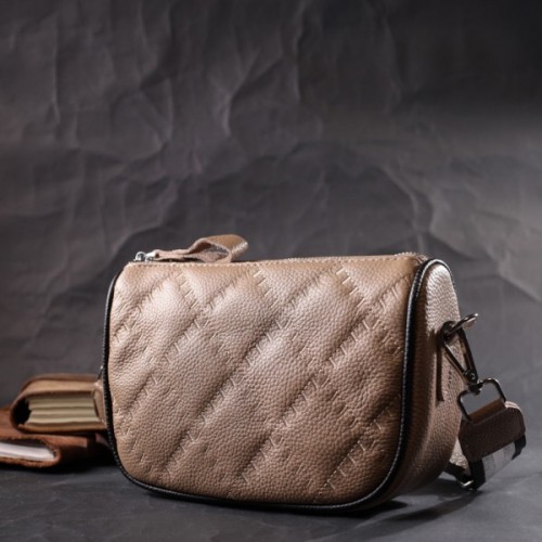 Сумка Vintage Напівкругла крос-боді жіноча з натуральної шкіри Бежева (22392)