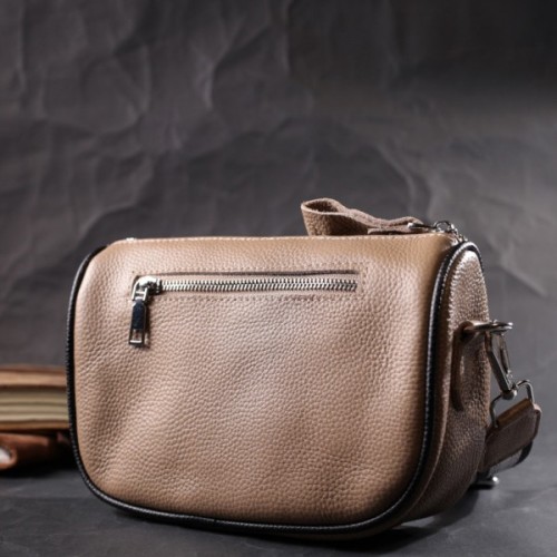 Сумка Vintage Напівкругла крос-боді жіноча з натуральної шкіри Бежева (22392)