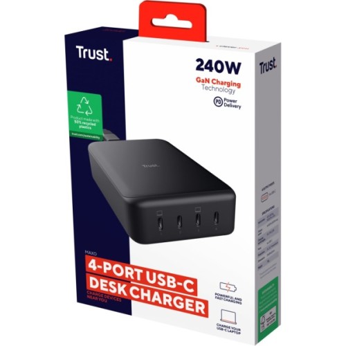 Зарядний пристрій Trust Maxo 4xUSB-C PD240W GaN Black (25413_TRUST)
