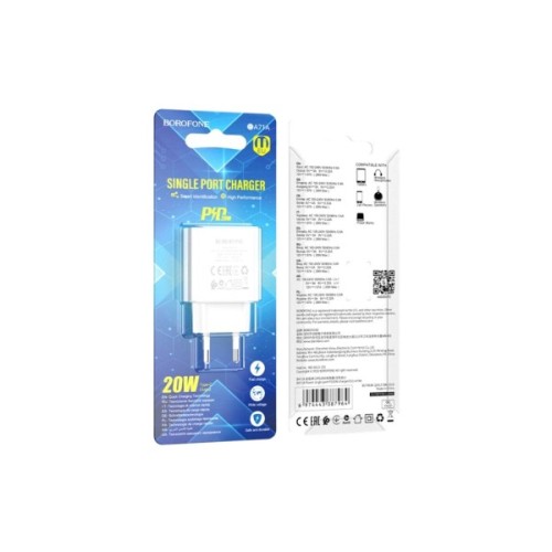 Зарядний пристрій BOROFONE BA71A USB-C PD20W white (6974443387964)