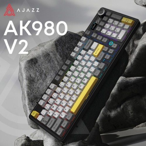 Клавіатура Ajazz AK980 V2 Gift Switch V2 Wireless/Bluetooth/USB UA Black/Grey/Yellow (AK980-V2-G-BGY)