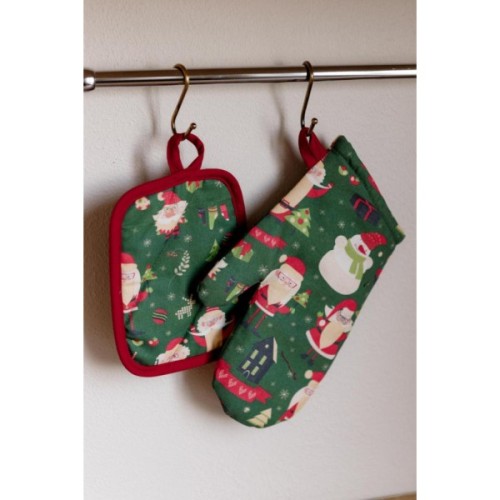 Кухонна прихватка Прованс набір рукавичка та прихватка Санта на зеленому (035795)