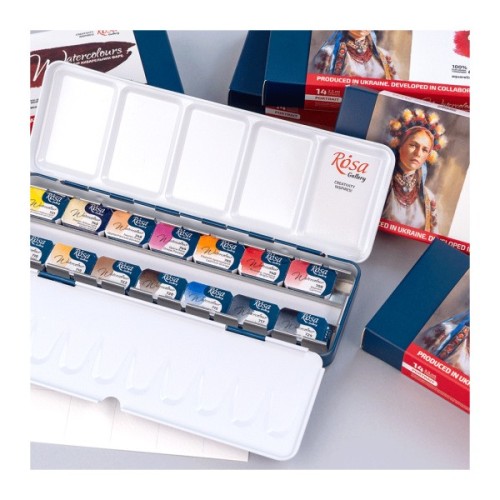 Акварельні фарби Rosa Gallery Portrait, в металевому пеналі, 14 кол., кювета (4823098539766)