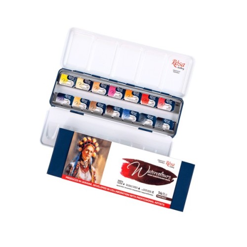 Акварельні фарби Rosa Gallery Portrait, в металевому пеналі, 14 кол., кювета (4823098539766)