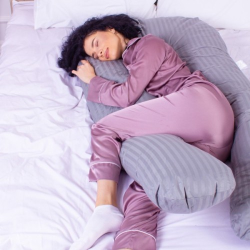 Подушка MirSon для вагітних і відпочинку Satin Stripe №8027 U-подібна Light Gray (2200006178651)