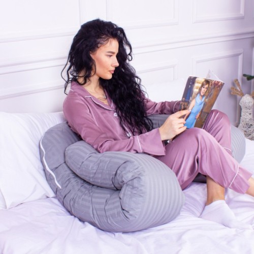Подушка MirSon для вагітних і відпочинку Satin Stripe №8027 U-подібна Light Gray (2200006178651)