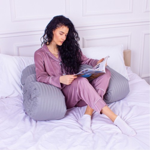 Подушка MirSon для вагітних і відпочинку Satin Stripe №8027 U-подібна Light Gray (2200006178651)
