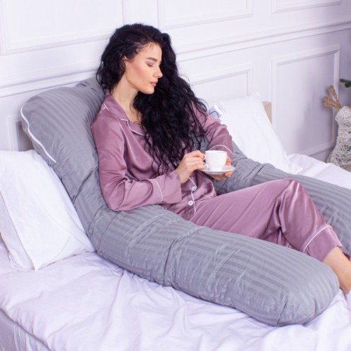 Подушка MirSon для вагітних і відпочинку Satin Stripe №8027 U-подібна Light Gray (2200006178651)