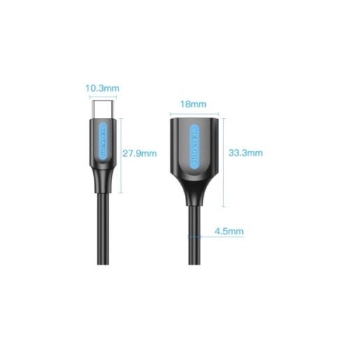 Перехідник OTG USB 2.0 AF to USB-C 0.15m black Vention (CCSBB)