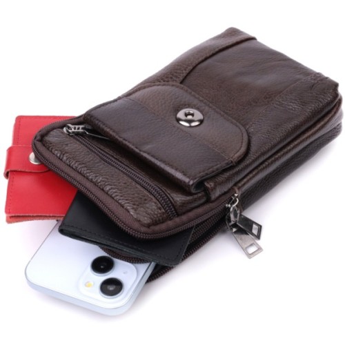 Сумка Vintage Чоловіча на пояс з натуральної шкіри Коричнева (22141)