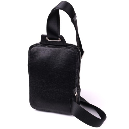 Сумка Grande Pelle Бананка з зернистої натуральної шкіри Чорна (22879)