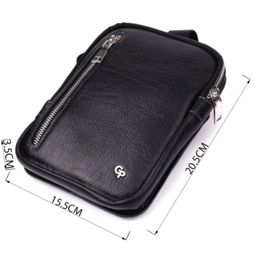 Сумка Grande Pelle Бананка з зернистої натуральної шкіри Чорна (22879)