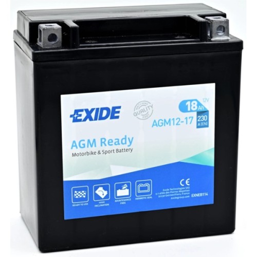 Акумулятор автомобільний EXIDE Мото Ready AGM 18Ah (+/-) (230EN) (AGM12-17)