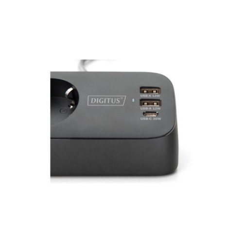 Мережевий фільтр живлення Digitus 3 розетки, 2xUSB-A, 1xUSB-C,1.5м, Black (DA-70625)