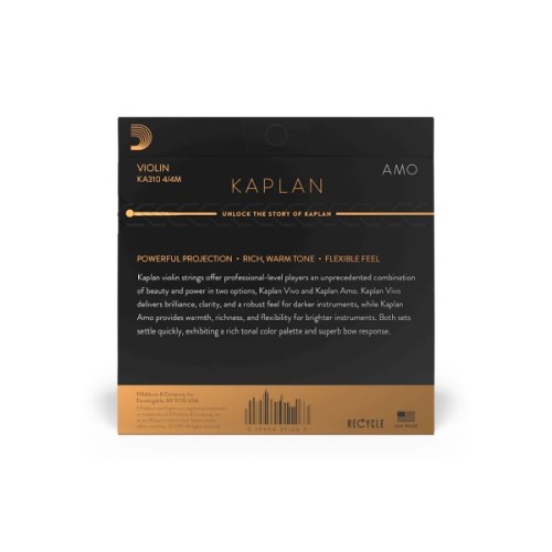 Струни для скрипки D'Addario Kaplan Amo Violin String Set 4/4 Scale Medium Tension (KA310 4/4M)