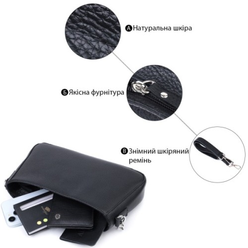 Сумка Shvigel З зернистої натуральної шкіри Чорна (22837)