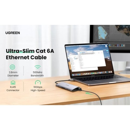 Патч-корд 1.5м, U/UTP CAT 6A Copper Ethernet Cable тонкий(діаметр 2.8мм) NW122 Black Ugreen (70333)