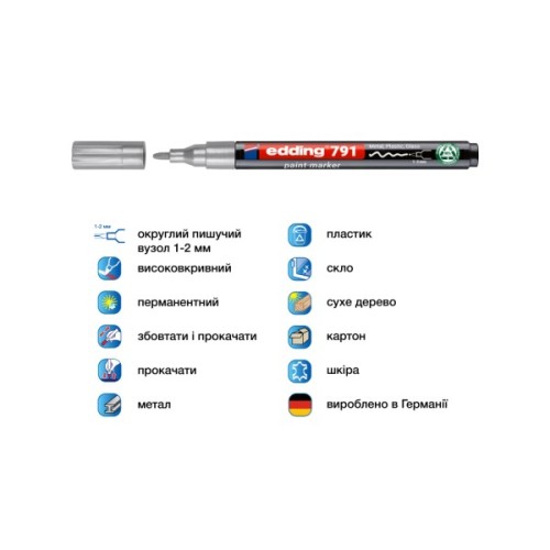 Маркер Edding Paint e-791 1-2 мм круглий срібний (e-791/54n)