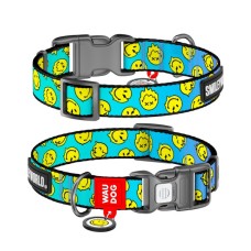 Нашийник для тварин WAUDOG Nylon з QR-паспортом "Смайли на блакитному", пластиковий фастекс L (282-0182)