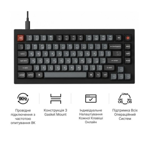 Клавіатура Keychron V1 8K Keychron Super Red Switch RGB USB UA Black (V1W-D1-UA)