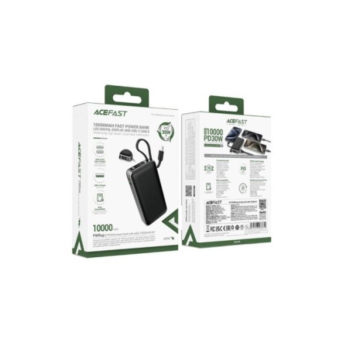 Батарея універсальна Acefast 10000mAh 30W PD, USB-C witch cable, USB-A, Li-Pol, M7 Black (6974316283379)