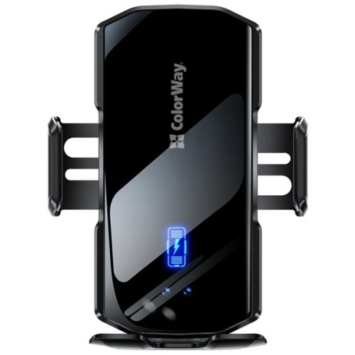 Універсальний автотримач ColorWay FlameGrip, автозажим, Wireless Charger 15W Black (CW-CHAW070Q-BK)