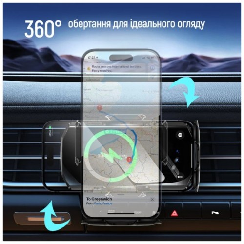 Універсальний автотримач ColorWay FlameGrip, автозажим, Wireless Charger 15W Black (CW-CHAW070Q-BK)