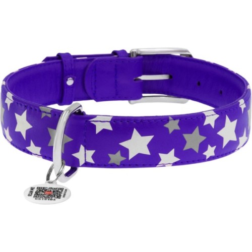 Нашийник для тварин WAUDOG Glamour з QR паспортом "Зірочка" S Ш 20 мм Д 30-39 см фіолетовий (35869)