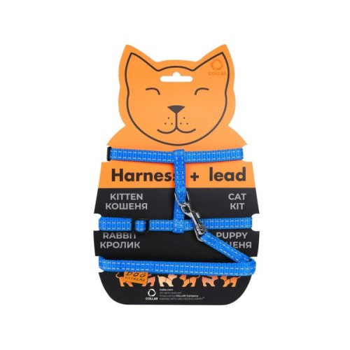 Шлея для котів Dog Extreme з нейлону з повідцем Ш 10 мм Д 110 см блакитна (42852)