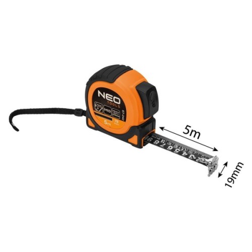 Рулетка Neo Tools Super Black, 5мx19мм, з фіксатором змотування, магніт (67-242)