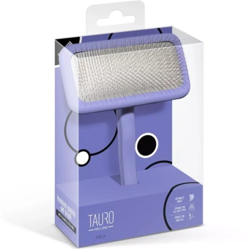 Гребінець для тварин Tauro Pro Line дерев'яна прямокутна, зубці 11 мм фіолетова L (TPLB63548)