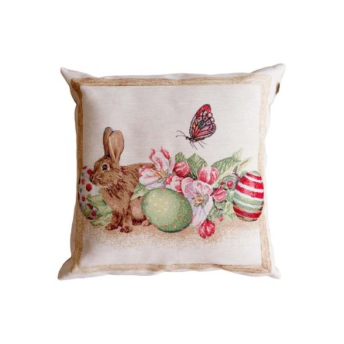 Подушка Прованс декоративна гобеленова Зайчик з писанками і квітами Веснянка 45х45 см (034272)