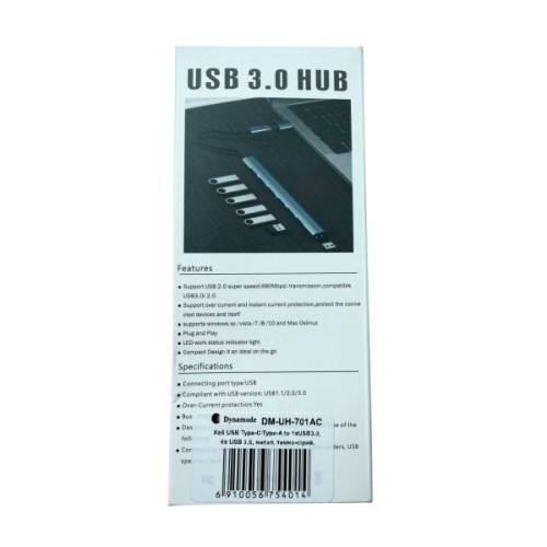 Концентратор Dynamode USB-C + UAB-A to 1xUSB 3.0 + 6xUSB 2.0 gray (DM-UH-701AC)