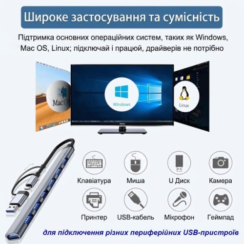 Концентратор Dynamode USB-C + UAB-A to 1xUSB 3.0 + 6xUSB 2.0 gray (DM-UH-701AC)