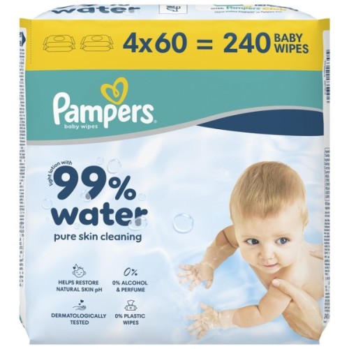 Дитячі вологі серветки Pampers 99 Water, 240 шт (8006530116305)