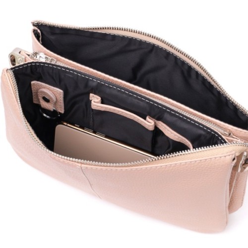 Сумка Grande Pelle З натуральної зернистої шкіри Пудрова (11698)