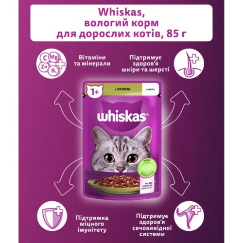 Вологий корм для кішок Whiskas Ягня в желе 85 г (5900951302176)