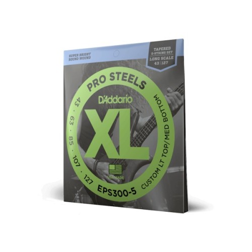 Струни для гітари D'Addario XL ProSteels Bass Custom Light Top/Medium Bottom (43-127) (EPS300-5)