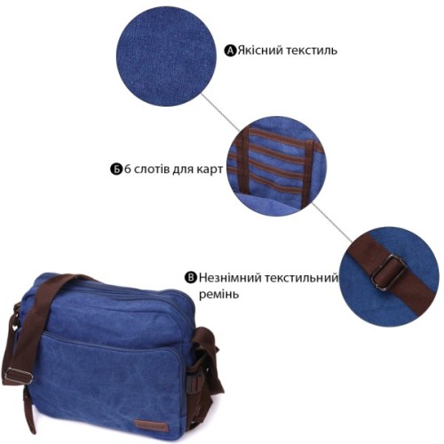 Сумка Vintage Месенджер з текстилю Синя (22207)
