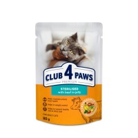 Вологий корм для кішок Club 4 Paws для стерилізованих з яловичиною в желе 80 г (4820215367585)