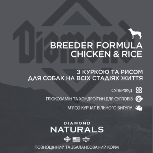 Сухий корм для собак Diamond Naturals Breeder Formula Chicken&Rice 20 кг (0074198615193)