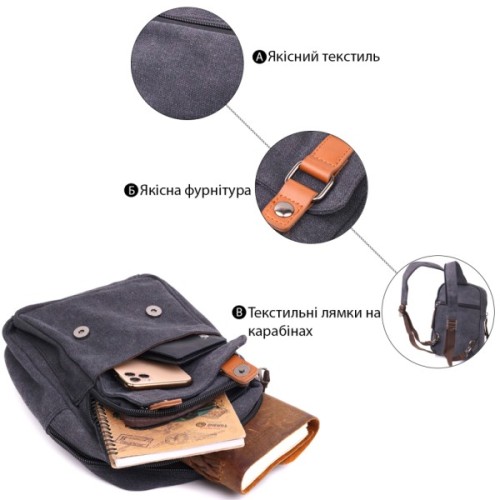 Сумка Vintage З двома відділеннями з щільного текстилю Чорна (22162)