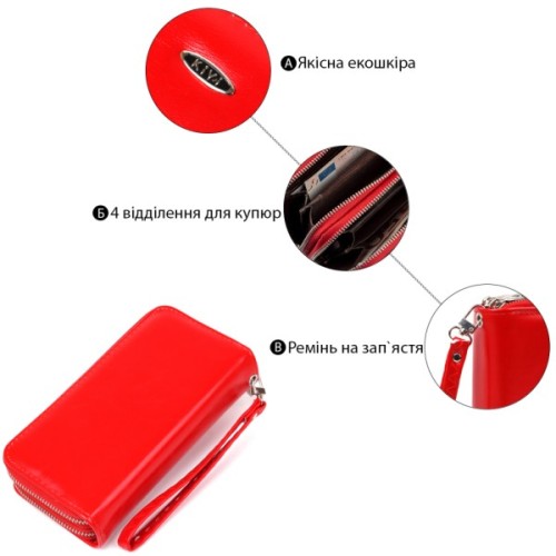 Гаманець Kivi З гладкої екошкіри Яскраво-червоний (19055)