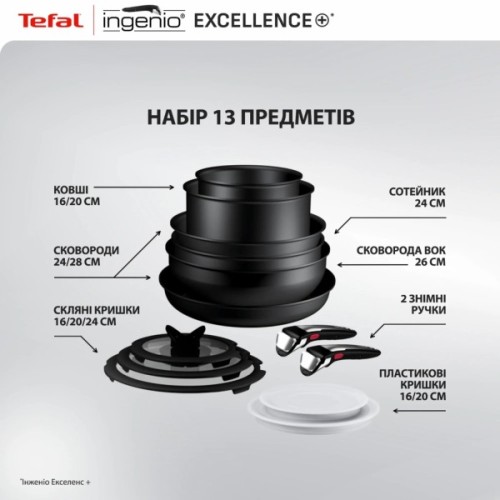 Набір посуду Tefal Ingenio Excellence+, 13 предметів, чорний (P0009753)