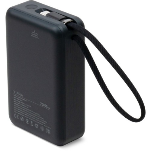 Батарея універсальна Vinga 20000 mAh 65W Display USB-C Cable Grey (VPBB2065C)