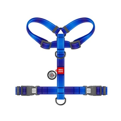 Шлея для собак WAUDOG Nylon Mono H-подібна з QR паспортом, світловідбивна, М синя (545712)