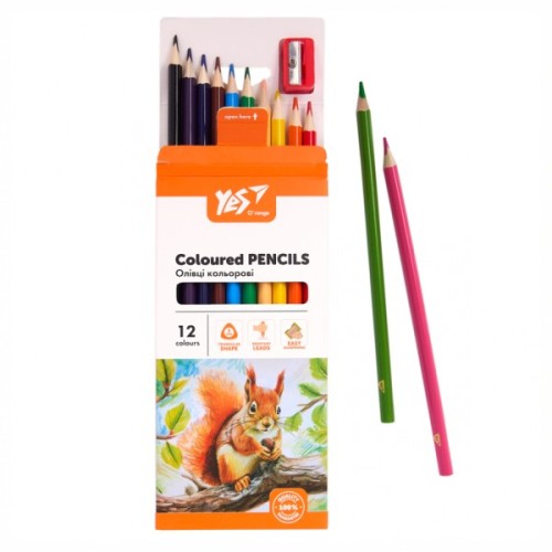 Олівці кольорові Yes Orange Line 12 кольорів з точилкою (290723)